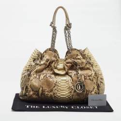 Pre Owned حقيبة ديور هوبو بيثون كريمي/بيج لو ترينتي