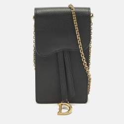Pre Owned Dior Saddle Black Leather Chain Pouch