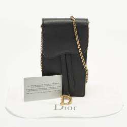 Pre Owned Dior Saddle Black Leather Chain Pouch