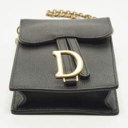 Pre Owned Dior Saddle Black Leather Chain Pouch