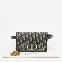 مملوكة مسبقًا حقيبة حزام ديور 30 مونتين قماش نقش الشعار أزرق كحلي وجلدي قابلة للتحويل