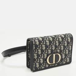 مملوكة مسبقًا حقيبة حزام ديور 30 مونتين قماش نقش الشعار أزرق كحلي وجلدي قابلة للتحويل