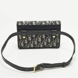 مملوكة مسبقًا حقيبة حزام ديور 30 مونتين قماش نقش الشعار أزرق كحلي وجلدي قابلة للتحويل