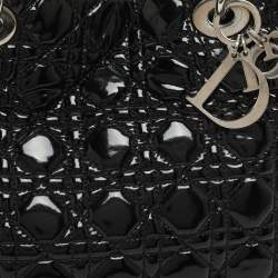 مملوكة مسبقًا Dior Soft Lady Dior Large Black Cannage Patent Leather Shopper Tote