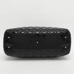 مملوكة مسبقًا Dior Soft Lady Dior Large Black Cannage Patent Leather Shopper Tote