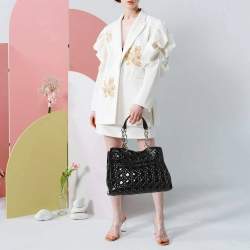 مملوكة مسبقًا Dior Soft Lady Dior Large Black Cannage Patent Leather Shopper Tote