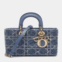 مملوكة مسبقًا Dior Lady D-Joy Medium Blue Tweed and Leather Tote
