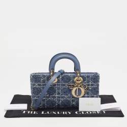 مملوكة مسبقًا Dior Lady D-Joy Medium Blue Tweed and Leather Tote