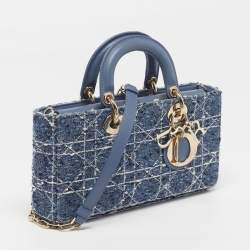 مملوكة مسبقًا Dior Lady D-Joy Medium Blue Tweed and Leather Tote