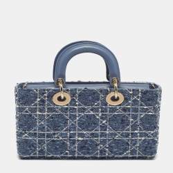 مملوكة مسبقًا Dior Lady D-Joy Medium Blue Tweed and Leather Tote