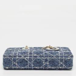 مملوكة مسبقًا Dior Lady D-Joy Medium Blue Tweed and Leather Tote
