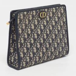 Pre Owned Dior 30 Montaigne Navy Blue Oblique Canvas Pouch