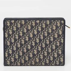 Pre Owned Dior 30 Montaigne Navy Blue Oblique Canvas Pouch