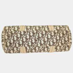 Pre Owned Christian Dior Floral Embroidered Trotter Beige Canvas Shoulder Bag