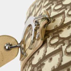 Pre Owned Christian Dior Floral Embroidered Trotter Beige Canvas Shoulder Bag
