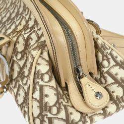 Pre Owned Christian Dior Floral Embroidered Trotter Beige Canvas Shoulder Bag