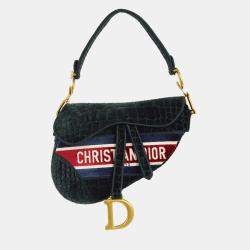 مملوكة مسبقًا Christian Dior Green Velvet Saddle Handbag