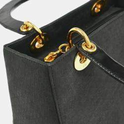 Pre Owned Dior Lady Dior Trotter Black Suede Top Handle Bag