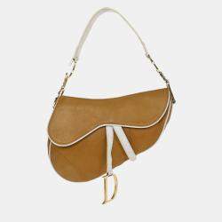مملوكة مسبقًا Christian Dior Beige White Leather Saddle Handbag
