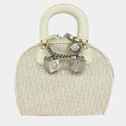 Pre Owned Dior Gambler Dice Trotter White Canvas Shoulder Bag