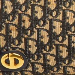 Pre Owned Dior Vintage Trotter Navy Blue Oblique Canvas Frame Clutch