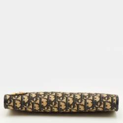 Pre Owned Dior Vintage Trotter Navy Blue Oblique Canvas Frame Clutch