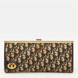 Pre Owned Dior Vintage Trotter Navy Blue Oblique Canvas Frame Clutch