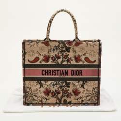Pre Owned Dior Book Tote Large Multicolor Floral Embroidered Canvas Tote