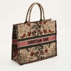 Pre Owned Dior Book Tote Large Multicolor Floral Embroidered Canvas Tote