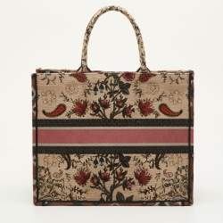 Pre Owned Dior Book Tote Large Multicolor Floral Embroidered Canvas Tote
