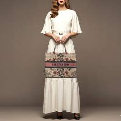 Pre Owned Dior Book Tote Large Multicolor Floral Embroidered Canvas Tote