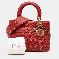 Pre Owned Dior Red Medium Lambskin Cannage Studded Supple Lady Dior