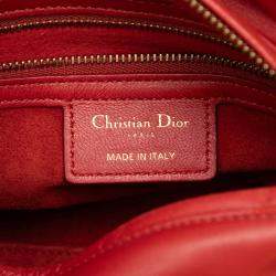 Pre Owned Dior Red Medium Lambskin Cannage Studded Supple Lady Dior