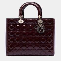 Pre Owned حقيبة ديور "ليدي ديور" جلد لمّاع أحمر كبيركنّاج