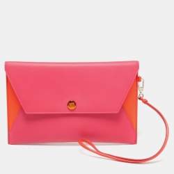 Pre Owned Dior Addict Fuchsia/Orange Leather Envelope Clutch