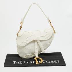 Pre Owned Dior Saddle White Camouflage Embroidered Canvas Shoulder Bag