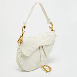 Pre Owned Dior Saddle White Camouflage Embroidered Canvas Shoulder Bag
