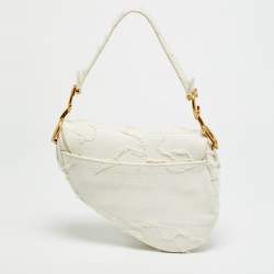 Pre Owned Dior Saddle White Camouflage Embroidered Canvas Shoulder Bag