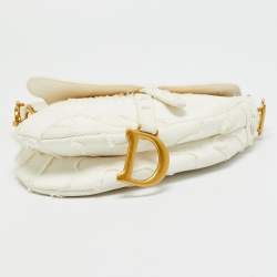 Pre Owned Dior Saddle White Camouflage Embroidered Canvas Shoulder Bag