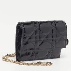 Pre Owned Dior Lady Dior Nano Black Cannage Patent Leather Chain Belt Pouch