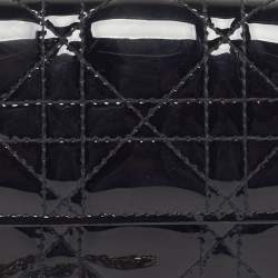 Pre Owned Dior Lady Dior Nano Black Cannage Patent Leather Chain Belt Pouch