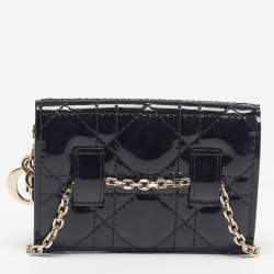 Pre Owned Dior Lady Dior Nano Black Cannage Patent Leather Chain Belt Pouch