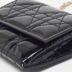 Pre Owned Dior Lady Dior Nano Black Cannage Patent Leather Chain Belt Pouch