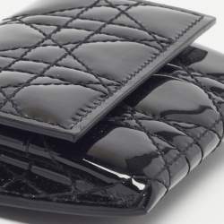 Pre Owned Dior Lady Dior Nano Black Cannage Patent Leather Chain Belt Pouch