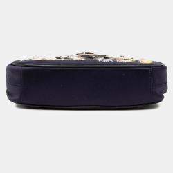 Pre Owned Dior Blue Limited Edition Satin Floral Beaded Embroidered Detective Clutch