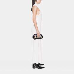 Pre Owned Dior Blue Limited Edition Satin Floral Beaded Embroidered Detective Clutch