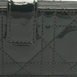 Pre Owned Dior Lady Dior Green 5 Gusset Cannage Patent Leather Card Holder