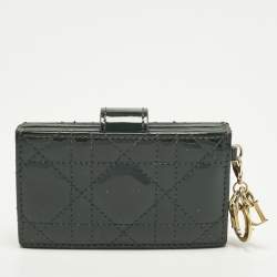 Pre Owned Dior Lady Dior Green 5 Gusset Cannage Patent Leather Card Holder