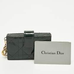 Pre Owned Dior Lady Dior Green 5 Gusset Cannage Patent Leather Card Holder