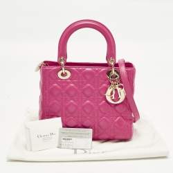 Pre Owned Dior Lady Dior Medium Pink Cannage Leather Tote